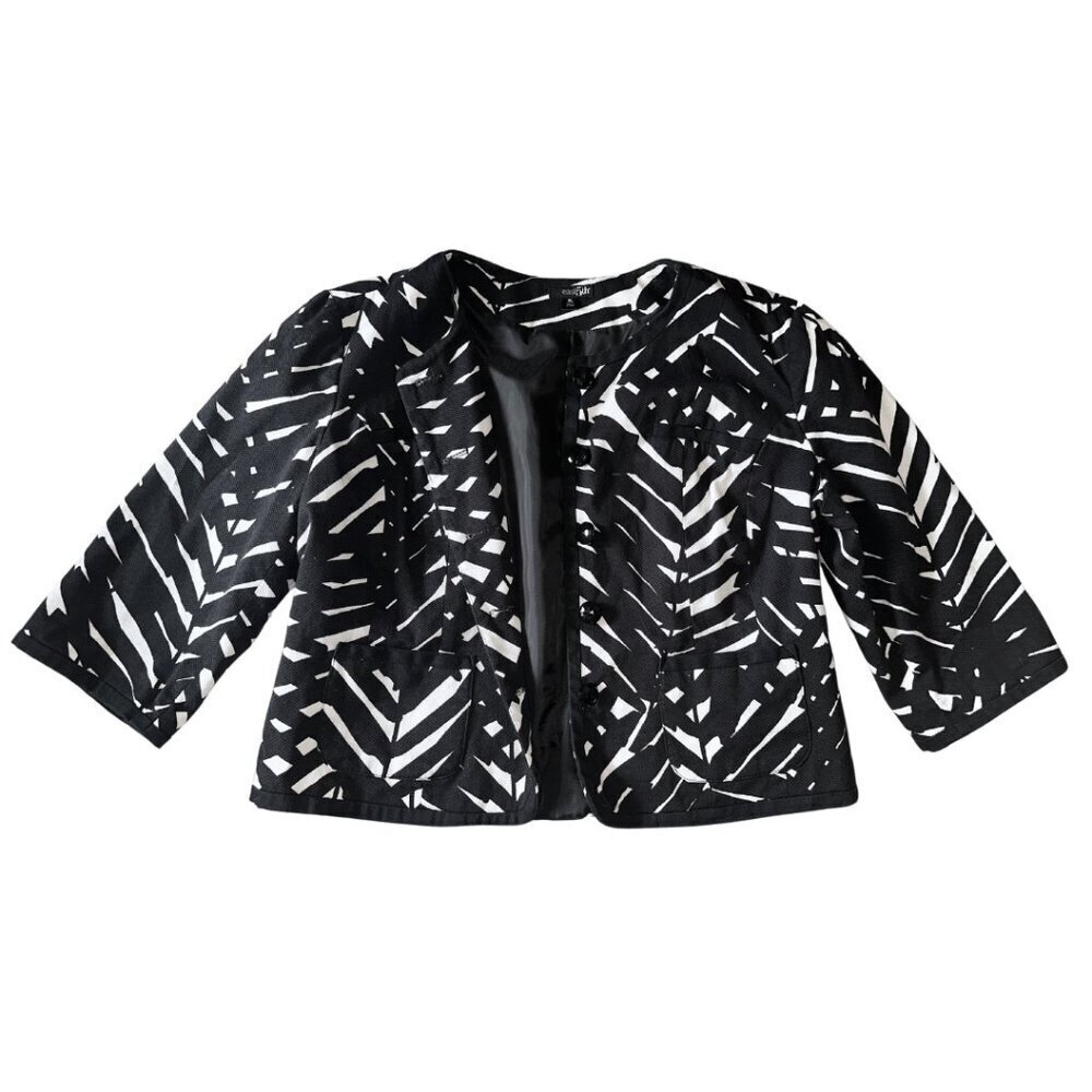 East 5th Blazer Womens XL Black White Tropical Leaf Crop Lined Career Jacket